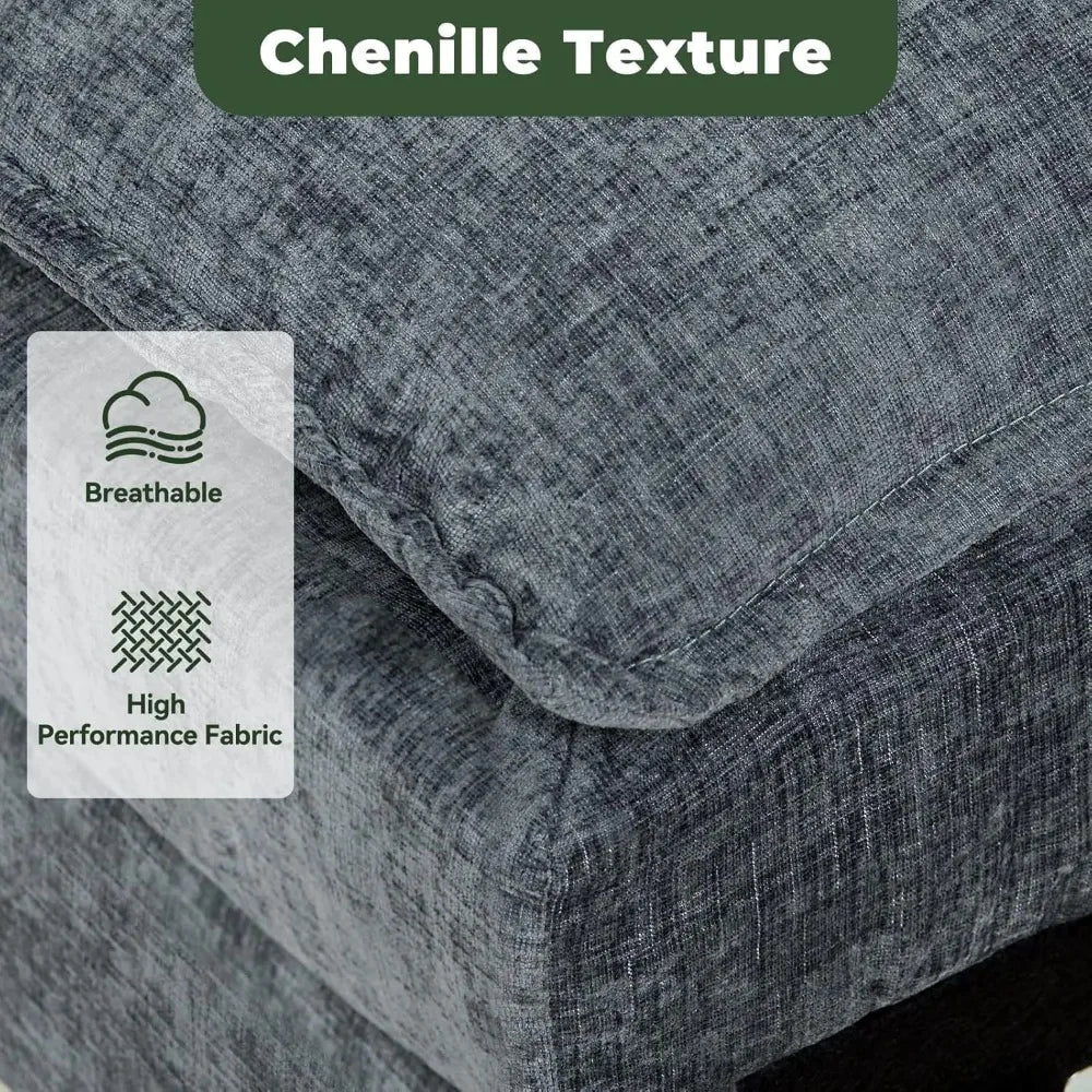 Cloud Couch Sectional with USB, Movable Ottoman, 3-Layer, Modern - Ohberri