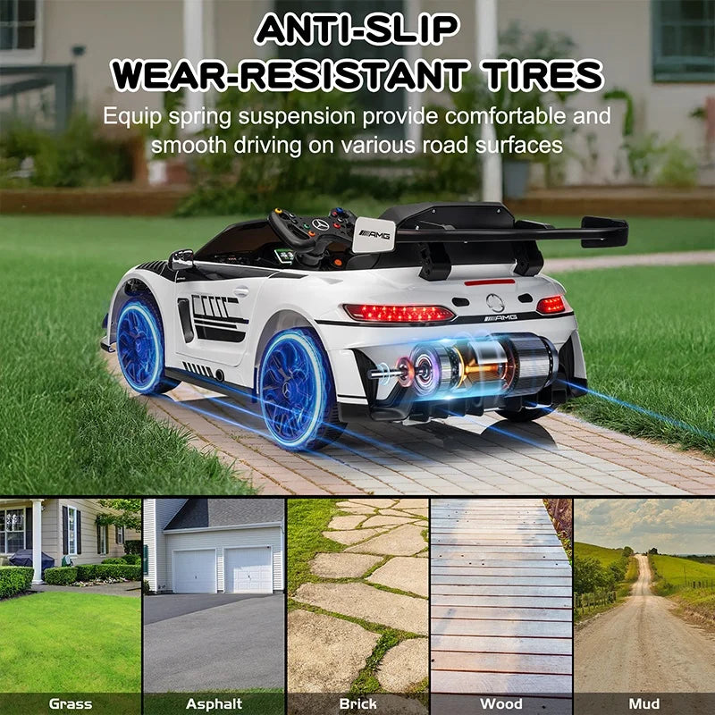 12V Licensed Mercedes-Benz GT3 Kids Ride on Car with Remote Control, Music - Ohberri