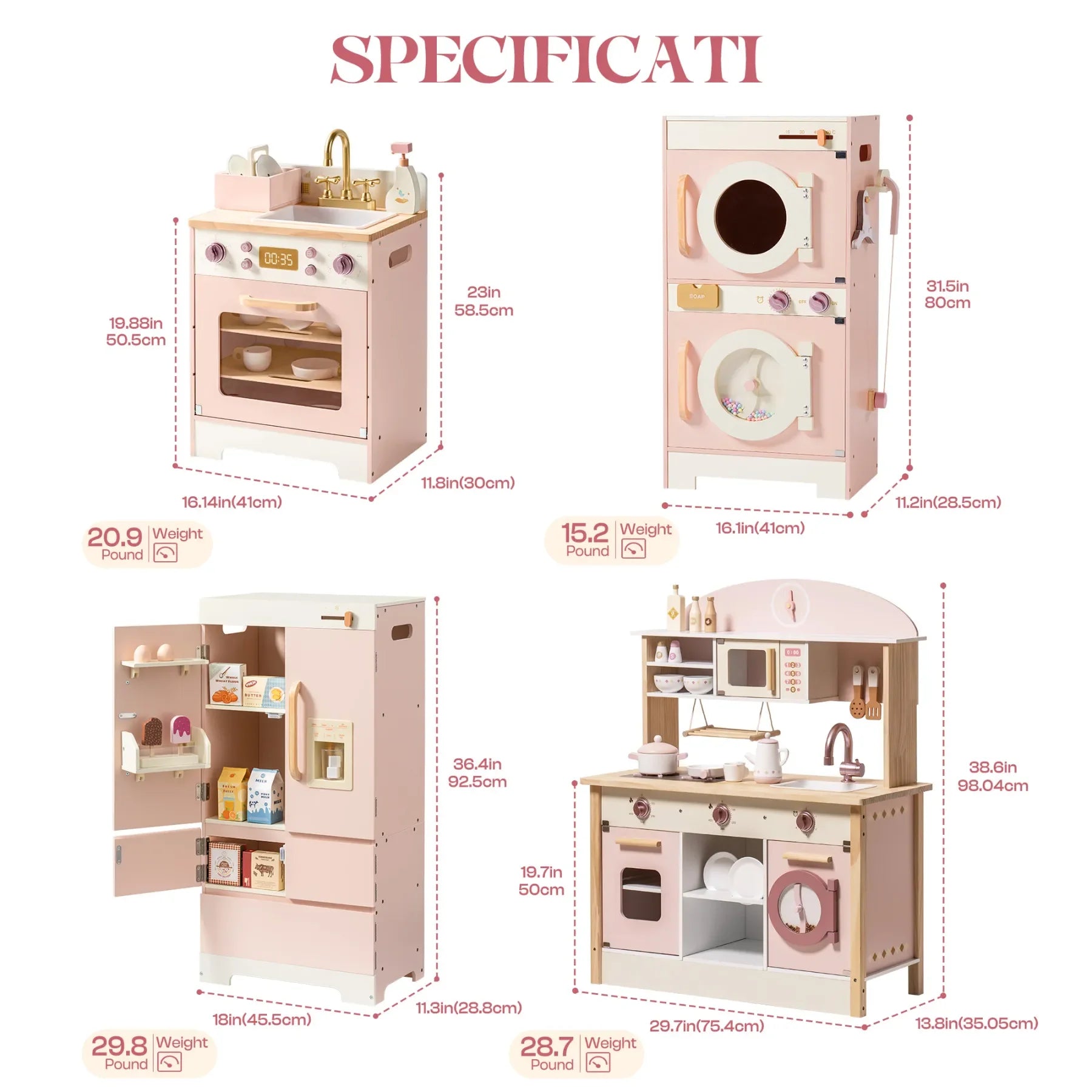 Kitchen Play set with Realistic Sound Pretend Play Gift for Boys Girls Pink - Ohberri