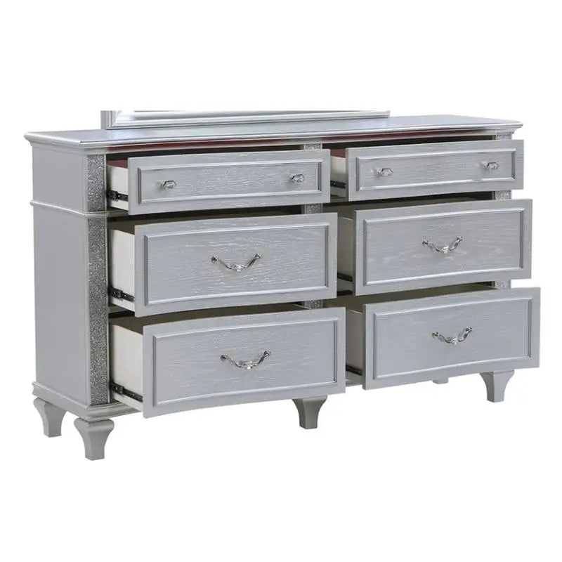 Mystic Contemporary Upholstered LED Queen Bedroom Set 4PC Wood Silver Finish - Ohberri