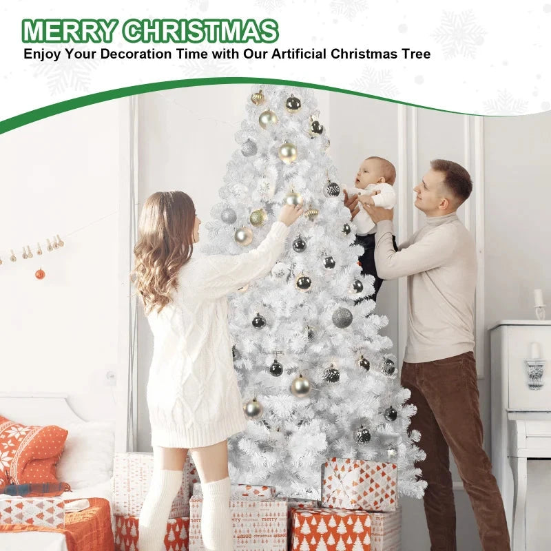 9ft White Christmas Tree with Memory Wire, 1910 Tips Hinged Artificial PVC Tree Ohberri