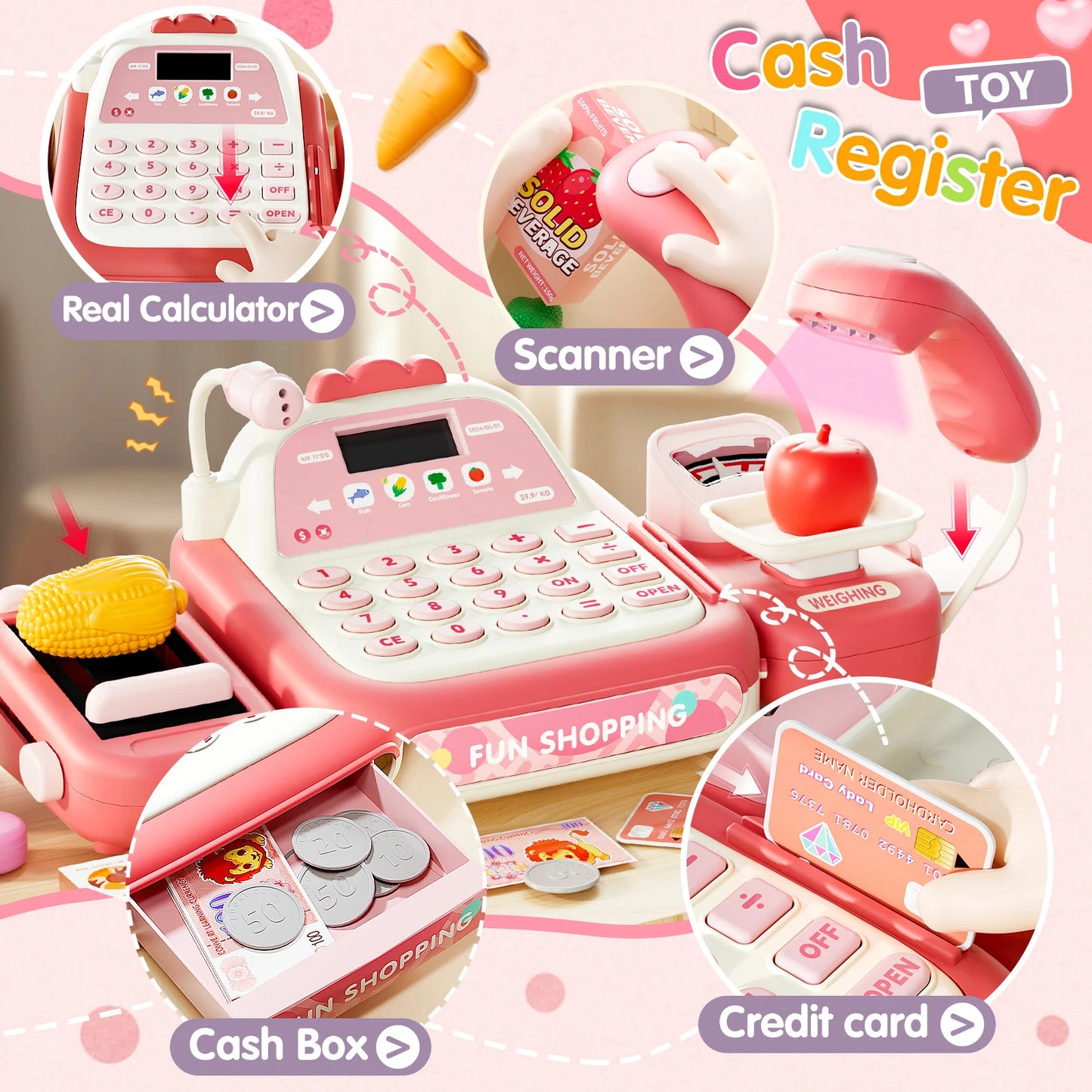 Supermarket Cash Register Electronic Simulation Pretend Play - Ohberri
