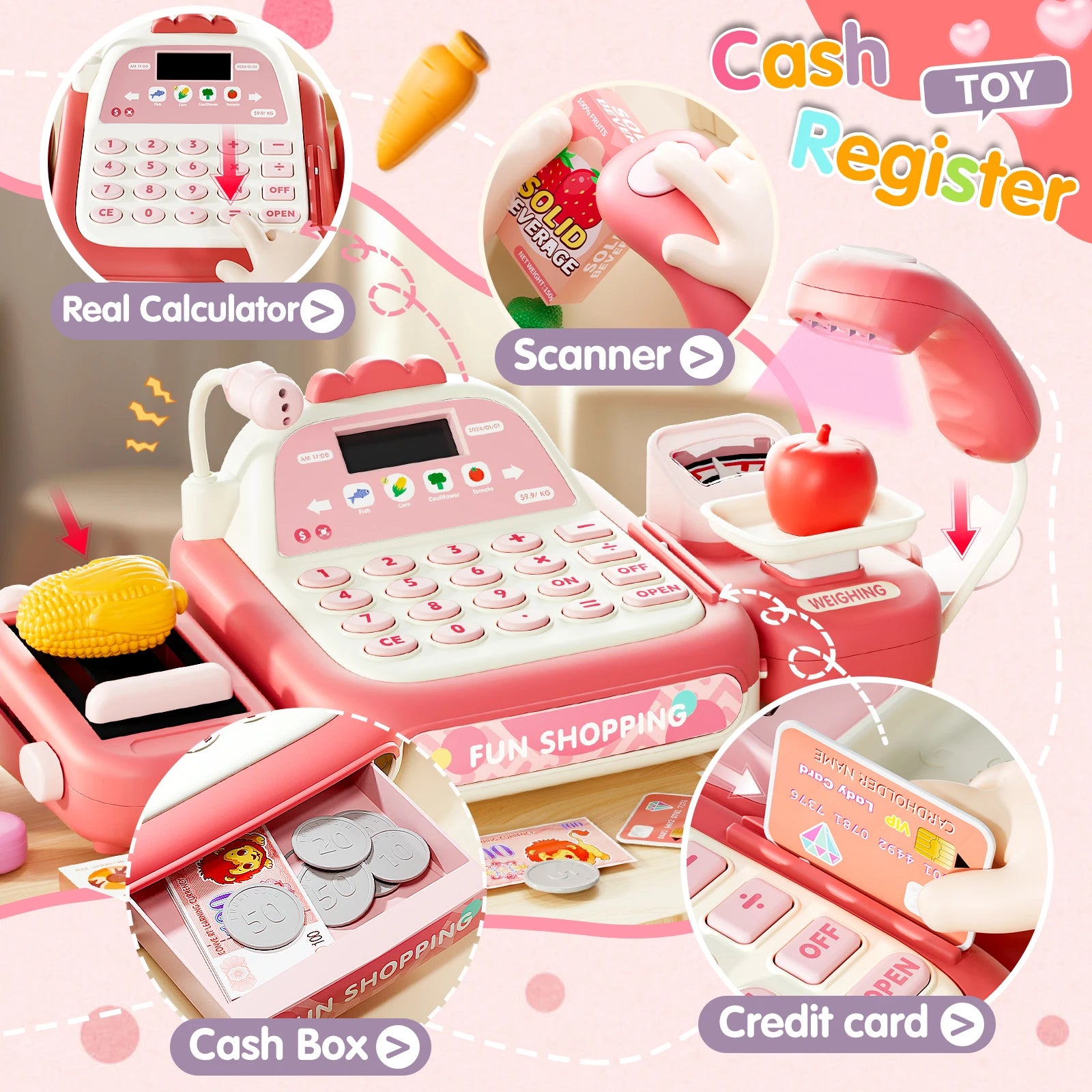 Supermarket Cash Register Electronic Simulation Pretend Play - Ohberri
