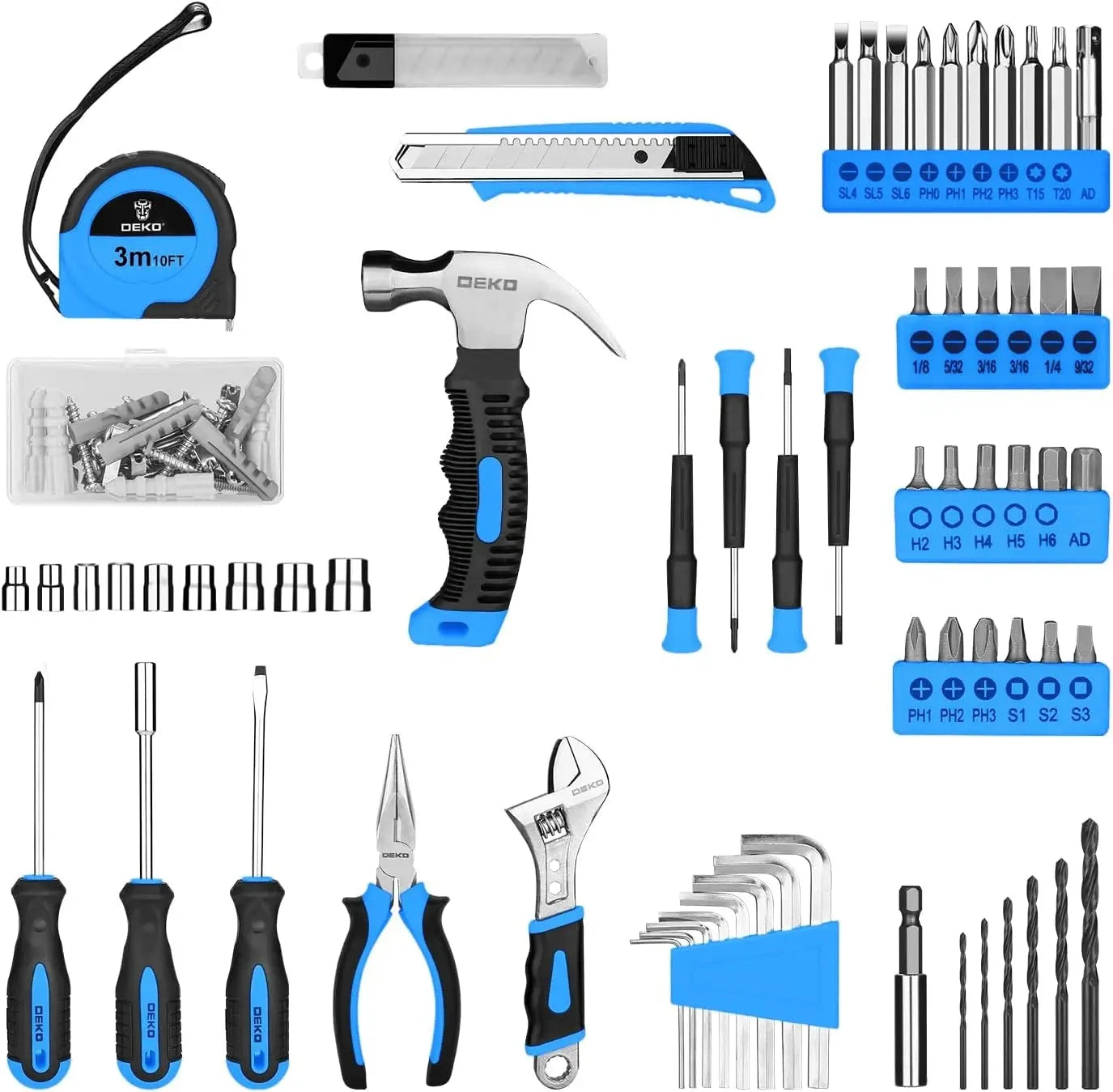 DEKO Drill Set: Tool Set with 8V Blue Cordless Drill 126 Piece Ohberri