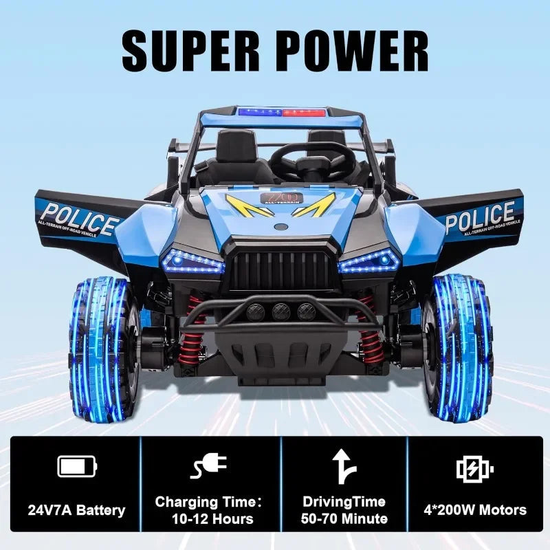 24V Police Car Ride On with Remote Control (Blue) Ohberri