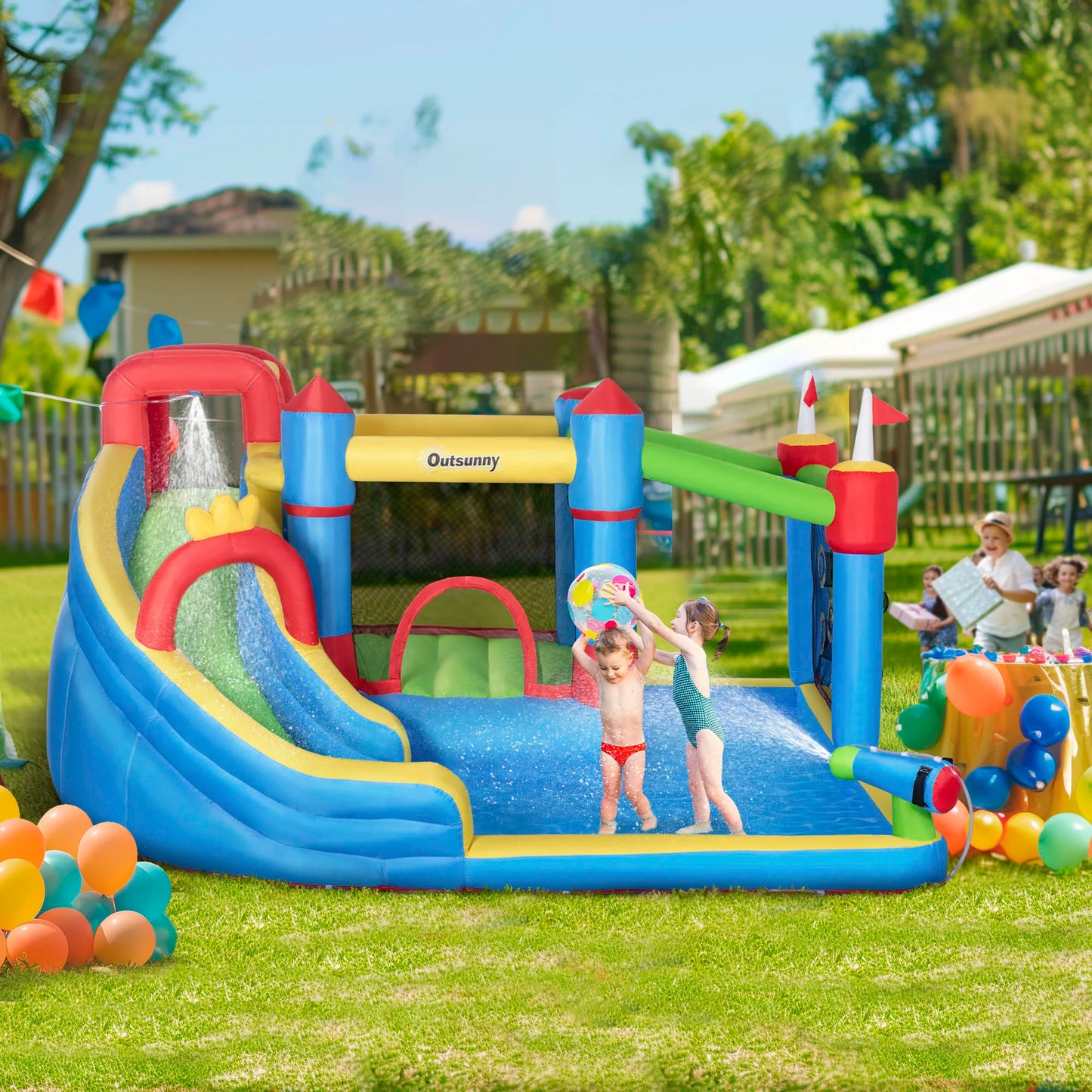 6-in-1 Inflatable Bounce House, Inflatable Water Slide - Ohberri