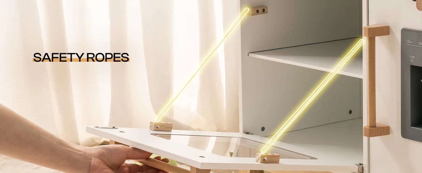 Wooden Play Kitchen with Real Lights Sounds Ice Cube Dispenser -White - Ohberri