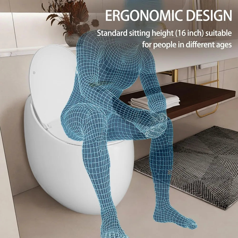 Egg-Shaped One-Piece Toilet 1.28 GPF Low-Flush Toilet with SoftClose Seat, Quiet Flushing & Space-Saving Design – Glossy White, Ohberri