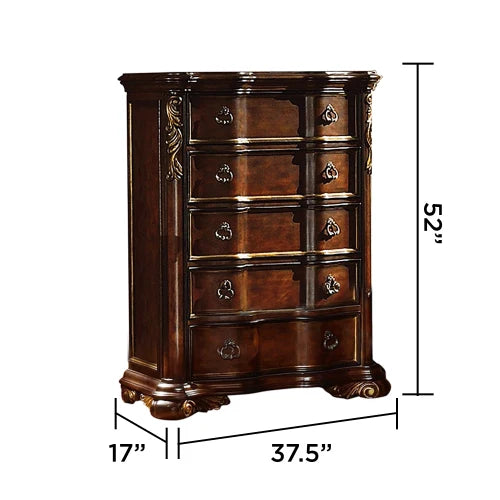 Traditional style King 5pc Bedroom set made with wood in Dark Walnut - Ohberri