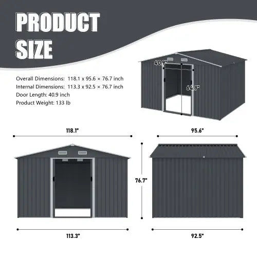 Outdoor Storage Shed 8 X 10 FT Large Metal Tool Sheds  Heavy Duty Storage Grey My Store