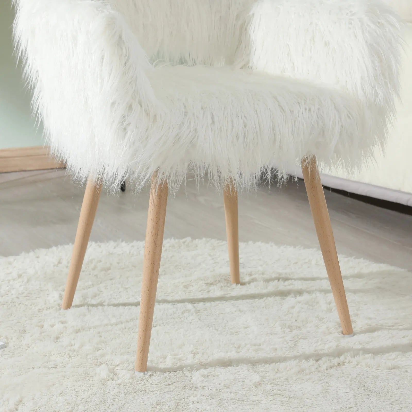 WHITE Faux Fur Upholstered Make Up Chair Side Dining Chair With Metal Leg WHITE Beech Metal Leg My Store