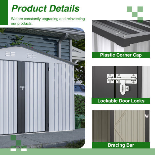 10X8 FT Outdoor Storage Shed- Grey Inkedjoy