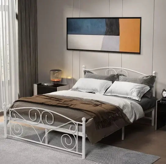 Queen Size Unique Flower Sturdy System Metal Bed Frame With Headboard And Footboard My Store