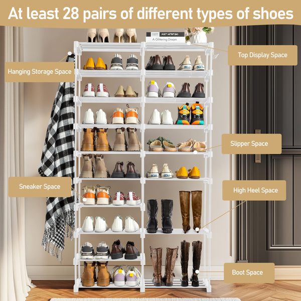 Double Row 10 Layer Non-woven Shoe Rack Inkedjoy