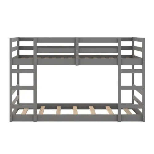 Twin Over Twin Bunk Bed With Ladder, Gray My Store