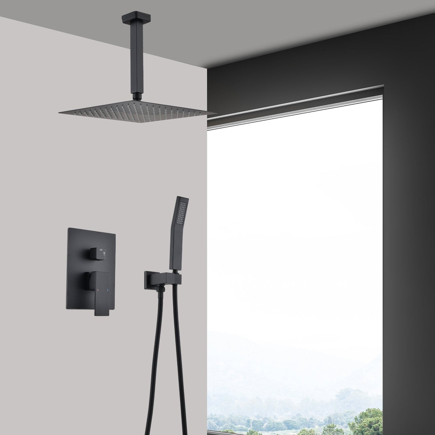 Ceiling Mounted Shower System Combination Kit With Handheld And 16 Inch Shower Head Inkedjoy
