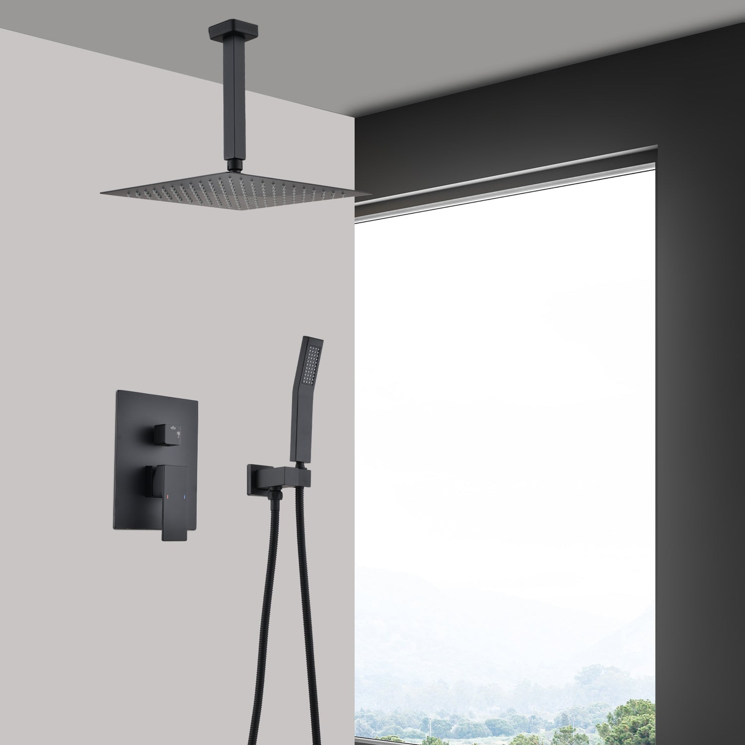 Ceiling Mounted Shower System Combination Kit With Handheld And 16 Inch Shower Head Inkedjoy