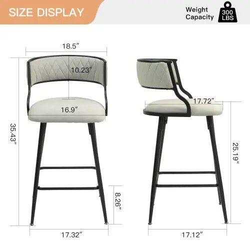 SET OF 2, 26 Counter Height Bar Stools PU Cover Kitchen Island Counter Bar Stool With Black Powder Coating Base And Footrest My Store