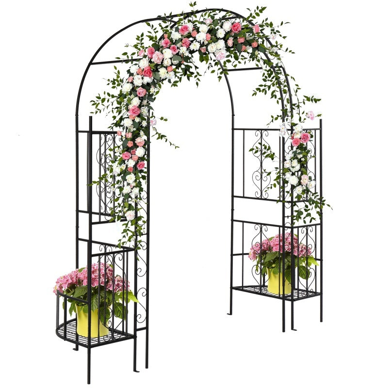7ft Double-layer Curved Roof With Screen, Planting Frame, Black Wrought Iron Arch Inkedjoy