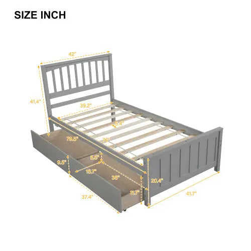 Twin Size Platform Bed With Two Drawers, Gray My Store