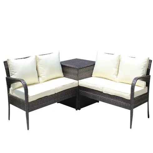 3 Piece Patio Sectional Wicker Rattan Outdoor Furniture Sofa Set With Storage Box Brown My Store