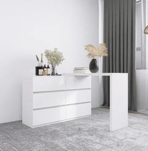 Extended Desktop 6 Drawers Chest Of Drawer Without Handle White Color Vanity My Store