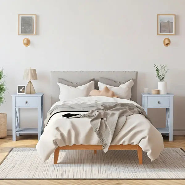 Gray P2 Grade, MDF Spray Paint, Side Cross Type, One Drawer Bedside Cabinet 2pcs My Store