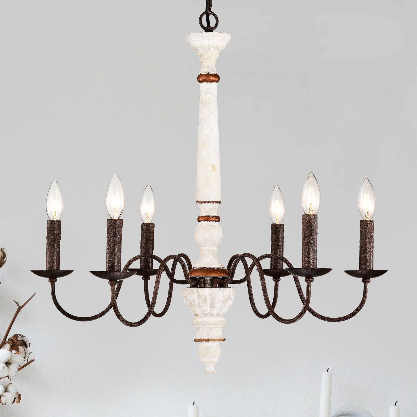 Retro White And Rust Color Chandelier With Light Fixture 6 Light E12 Inkedjoy