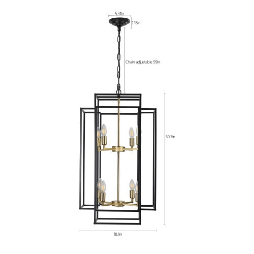 8 Lights Black & Gold Lantern Tiered Chandelier, Industrial Farmhouse Chandelier Inkedjoy