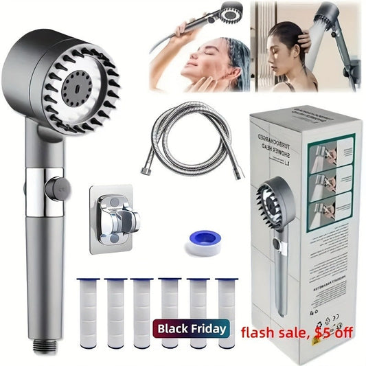 Stainless Steel Fixture - 5 Filter Shower Set, With 3 Adjustable Modes Inkedjoy