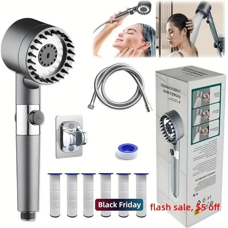 Stainless Steel Fixture - 5 Filter Shower Set, With 3 Adjustable Modes Inkedjoy