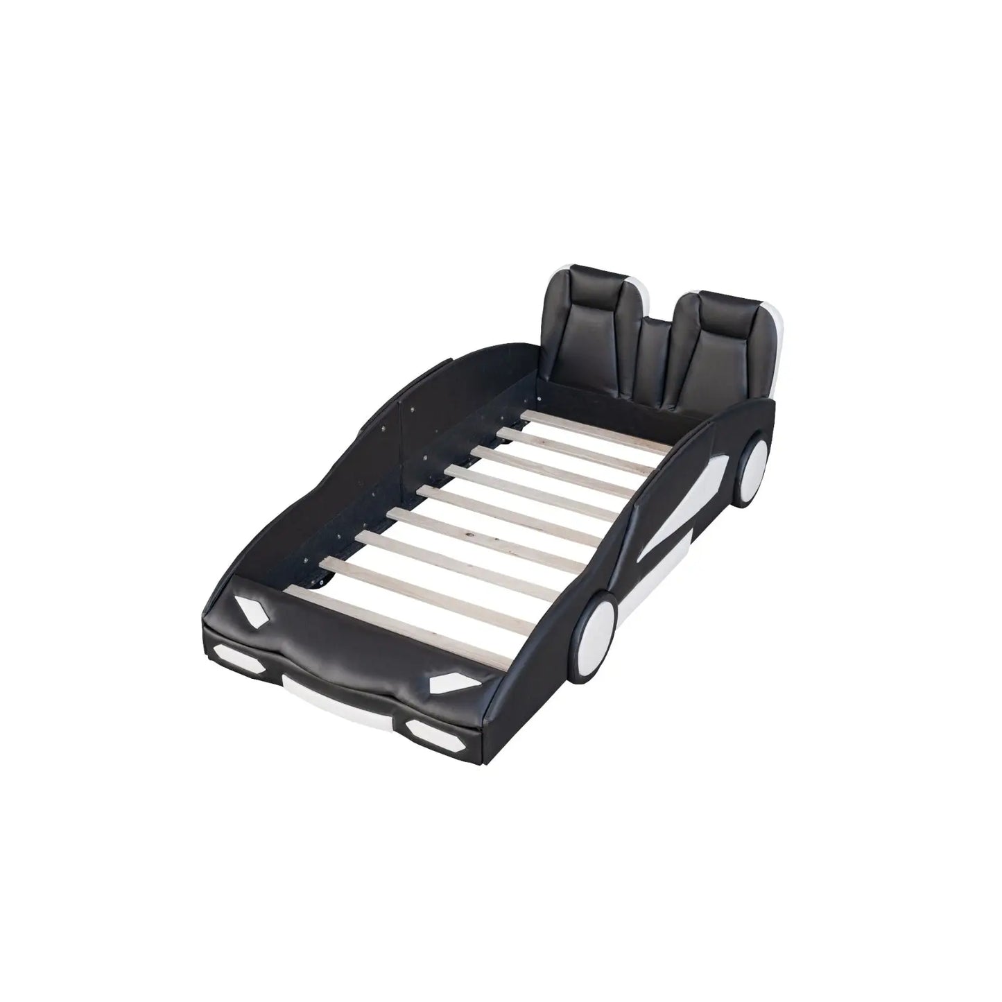 Twin Size Race Car-Shaped Platform Bed With Wheels, Black My Store