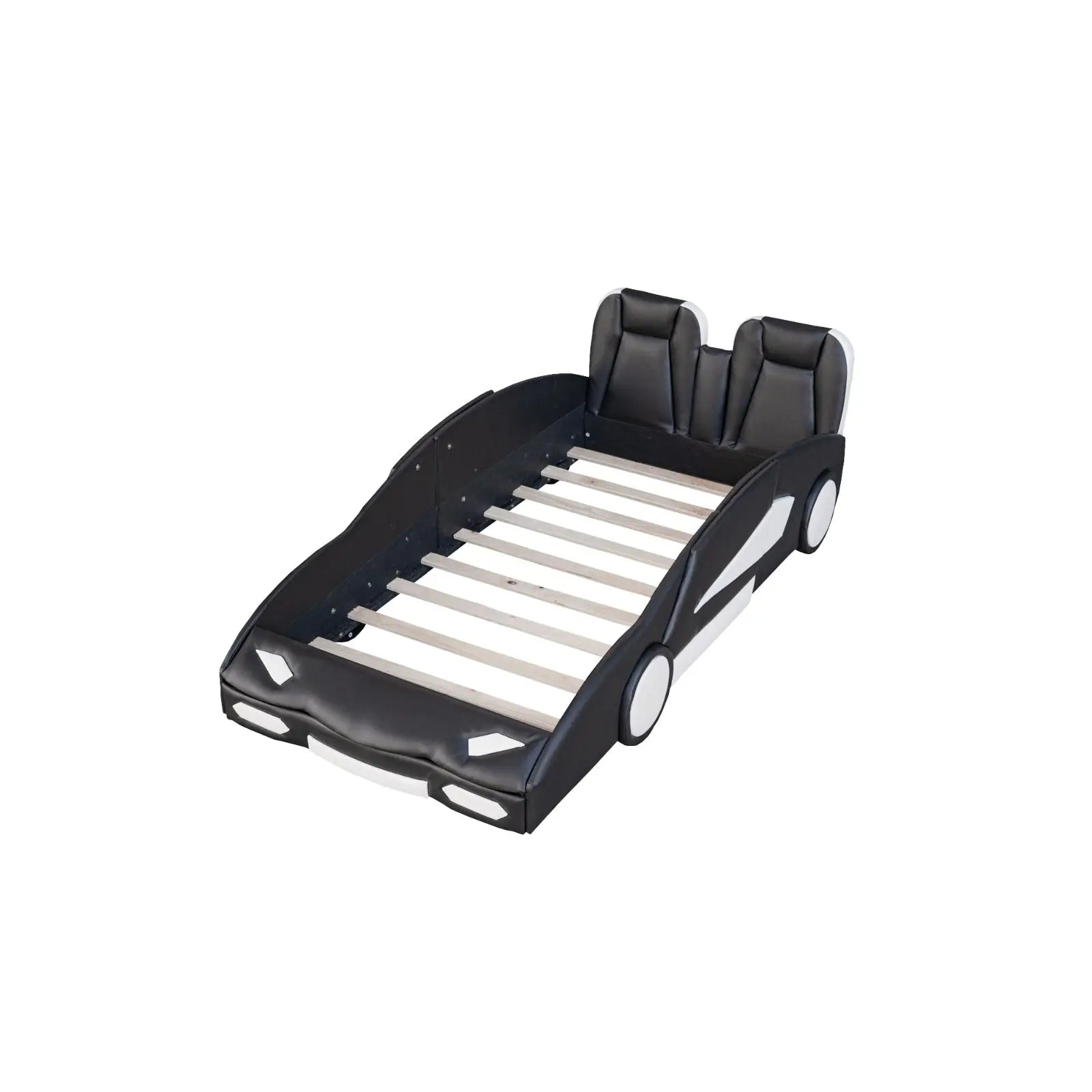 Twin Size Race Car-Shaped Platform Bed With Wheels, Black My Store