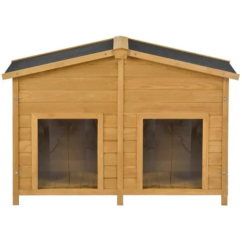 Large Wooden Dog House Outdoor Hut Style With Porch, 2 Doors My Store