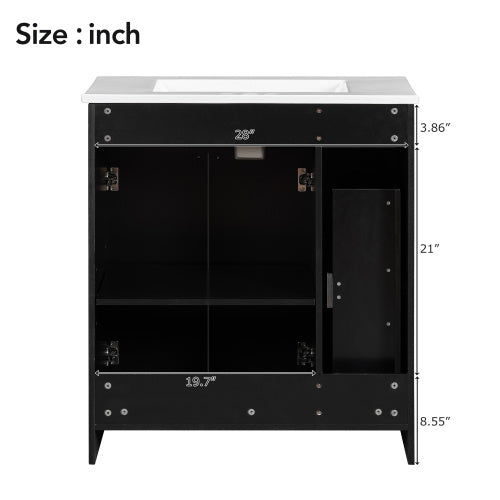 Vanity With Ceramic Sink Combo, Rich Storage Cabinet - 2 Drawers -Black My Store