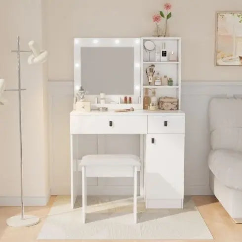Vanity Desk With Lights With Large Drawers My Store