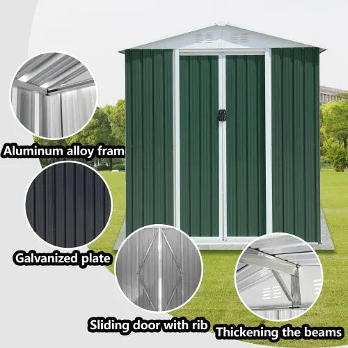 6FTx4FT Apex Roof Outdoor Tool Storage With Aluminum Alloy Frame And Sliding Door My Store