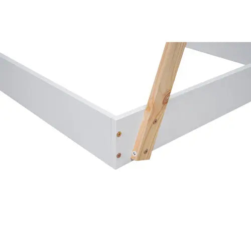 Twin Size Tent Floor Bed With Triangle Structure, White Natural My Store