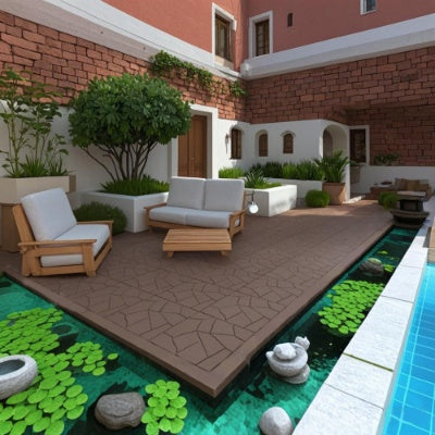 Plastic Interlocking Deck Tiles,44 Pack Patio Deck Tiles,12x12 Square Waterproof - Red Brown Inkedjoy