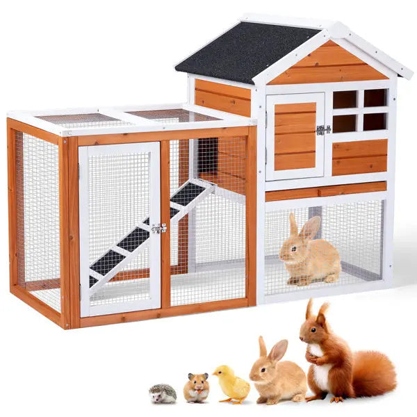 House Type With Running Ladder, Orange-red, Wooden Chicken Rabbit Cage My Store