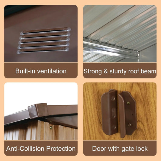 10ft X 8ft Outdoor Metal Storage Shed With Metal Floor Base,Coffee My Store