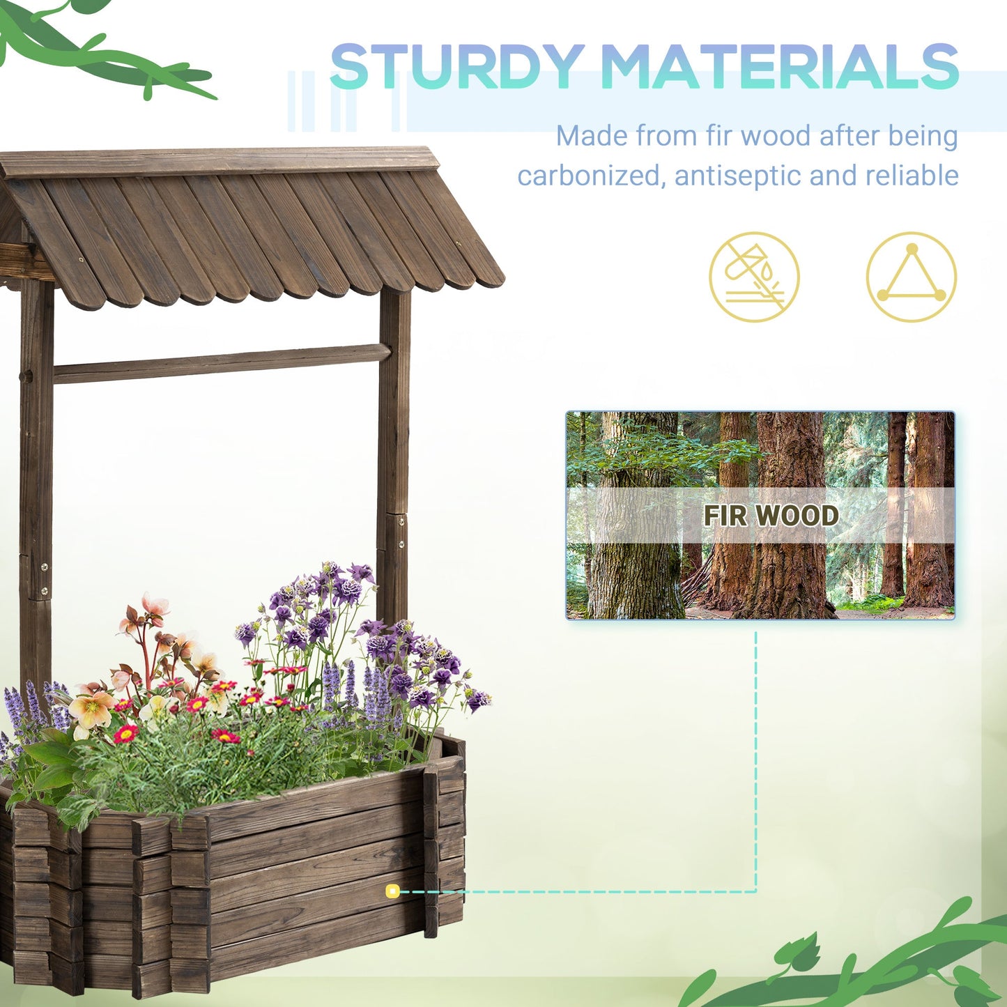Wishing Well Planter, Wooden Raised Garden Bed Inkedjoy