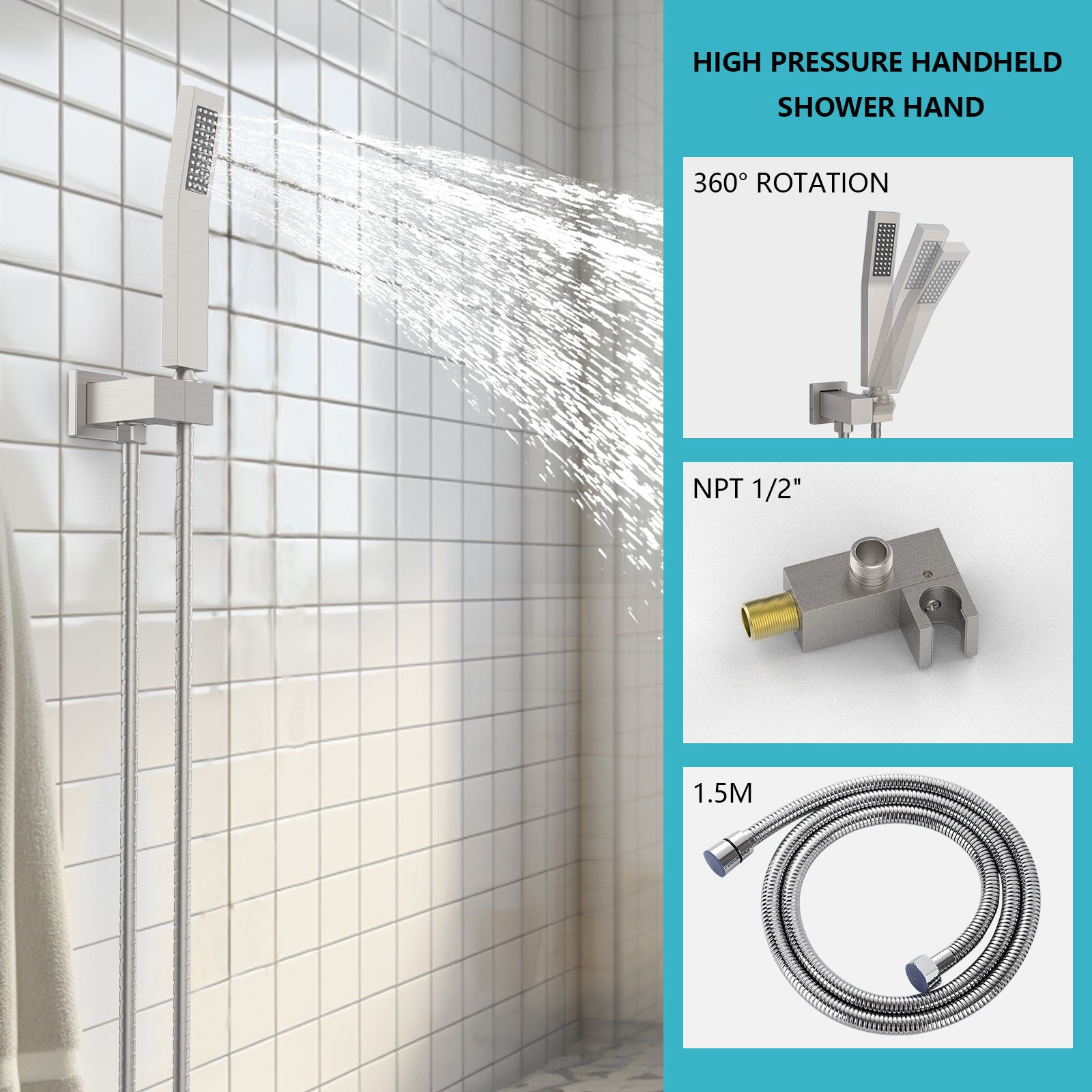 Rainfall Shower System With Storage Rack 10 Inch Shower Faucet Set Brushed Nickel With High Pressure Inkedjoy