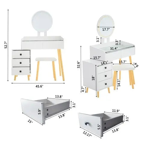 Dressing Table With LED Lights Glass Top 5 Drawers My Store