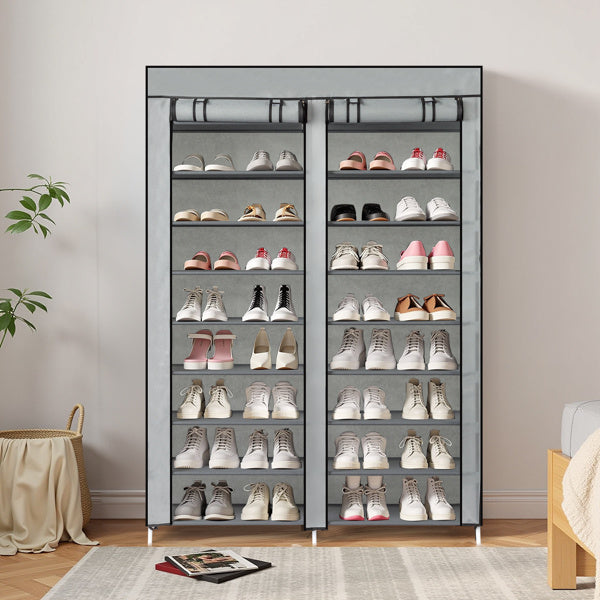 Double Row 10-ply Non-woven Shoe Cabinet,Grey Inkedjoy