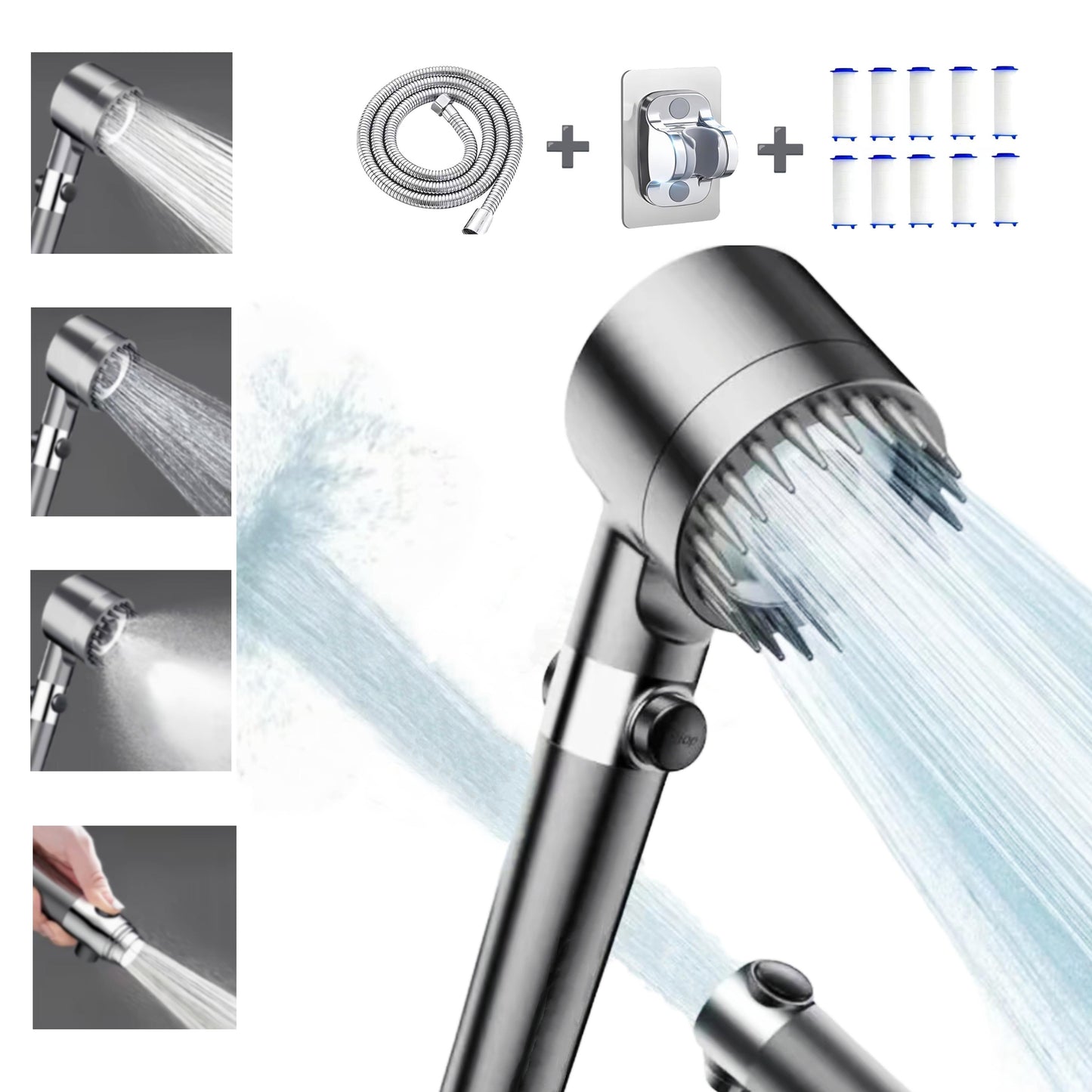 Shower Head Set With Massage Heads, Multiple Filters And Mode-Switching Function For Various Watering Modes Inkedjoy