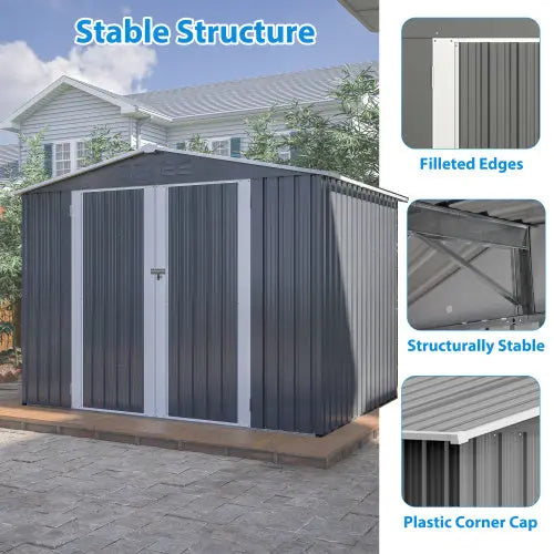 8 X 6 FT Garden Tool Storage Sheds With Metal Foundation With Floor Frame, Gray My Store