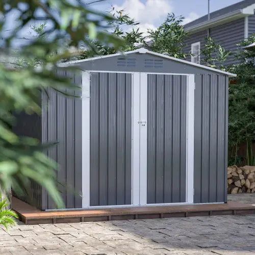 8 X 6 FT Garden Tool Storage Sheds With Metal Foundation With Floor Frame Grey My Store