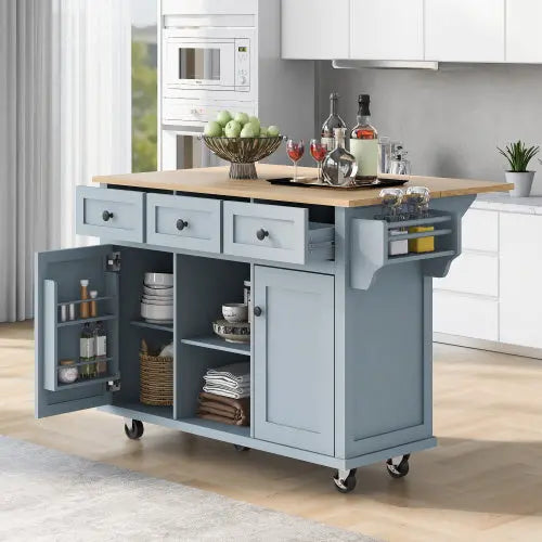 Kitchen Trolley With Rubberwood Folding Leaf Countertops My Store