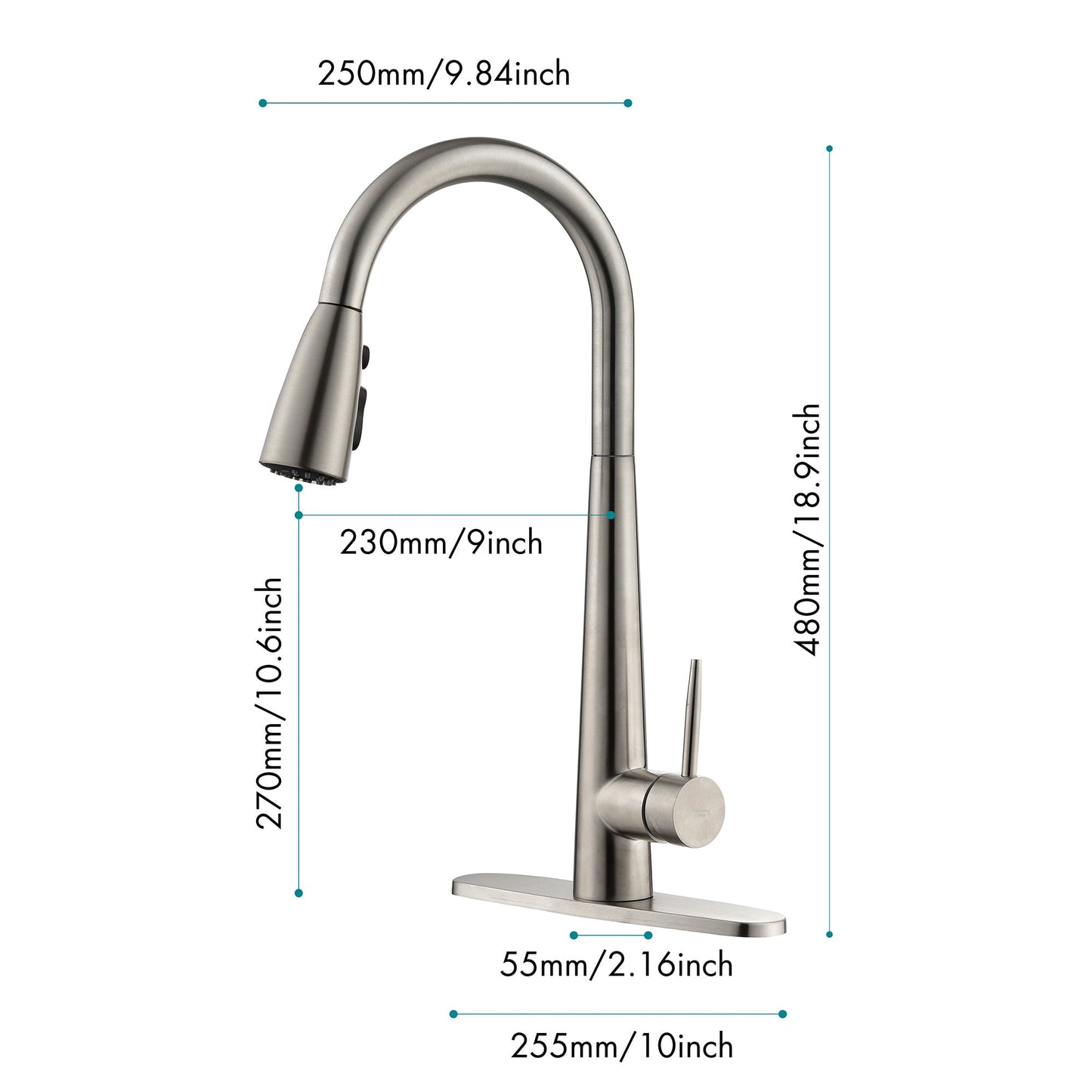 High Curvature Single Handle Kitchen Sink Faucet With Deck Modern- Stainless Steel Ohberri